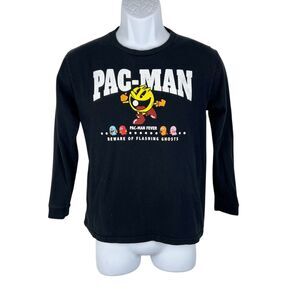Pacman Shirt Youth 10 Black Long Sleeve Graphic Bandai Namco Cotton Casual Tee